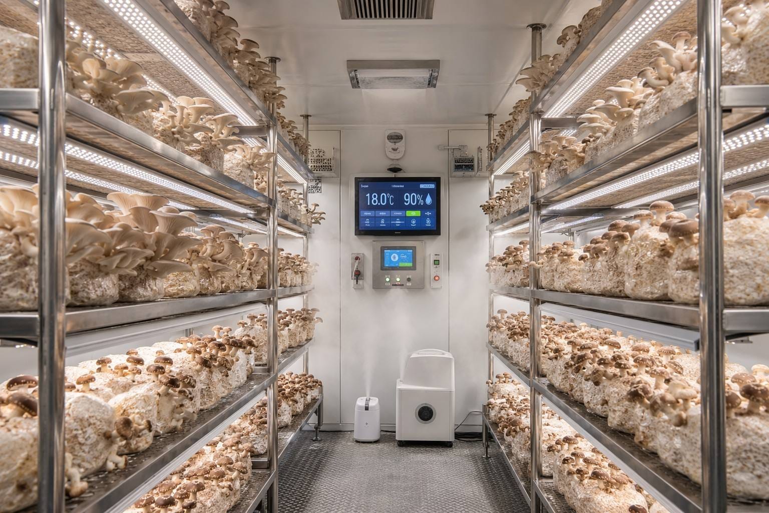 Culture printaniere intelligente dans un entrepot de champignons avec technologie d'usine vegetale