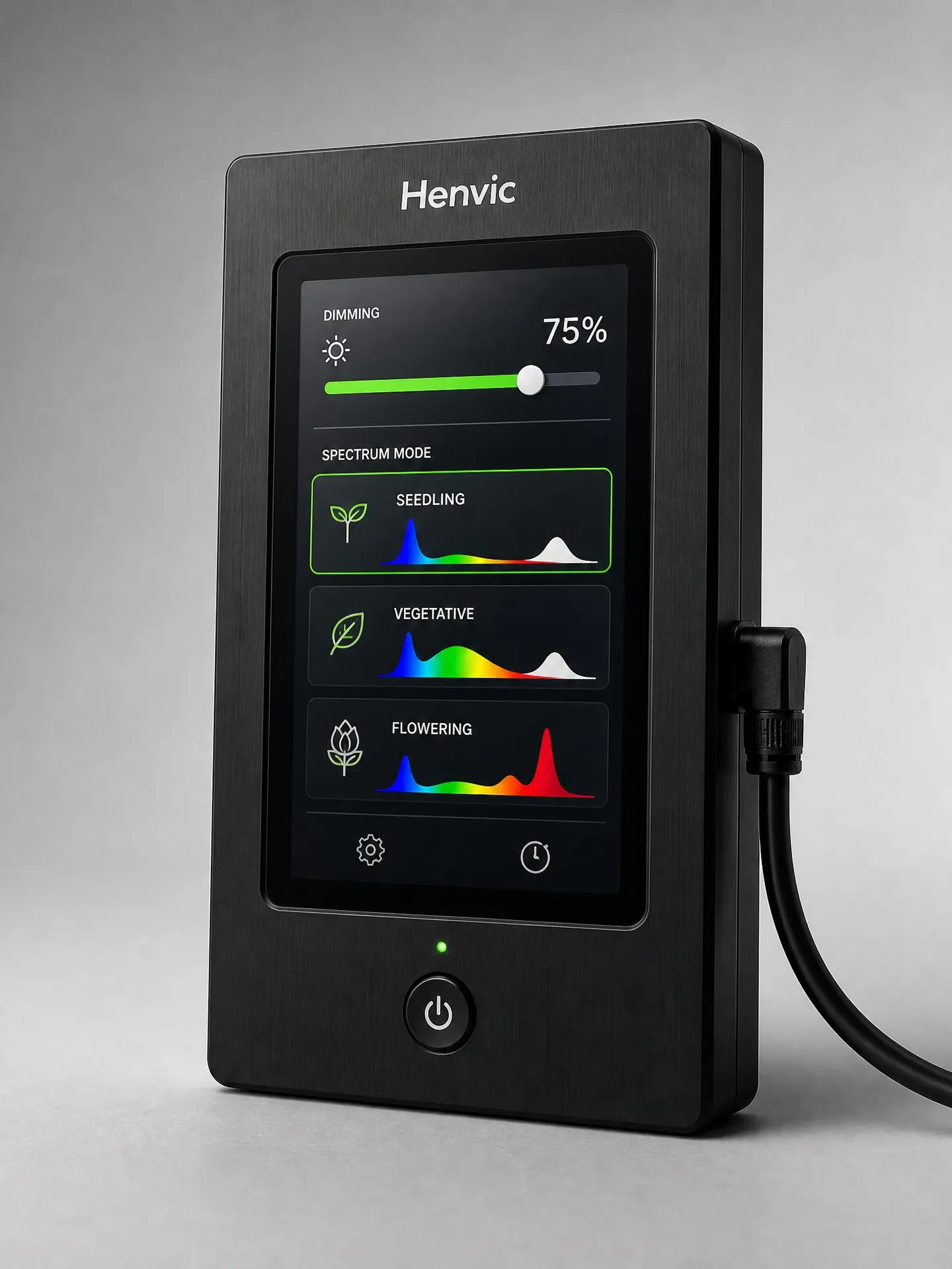 Lampe horticole LED série HVC-GL en fonctionnement au-dessus des rayonnages de culture